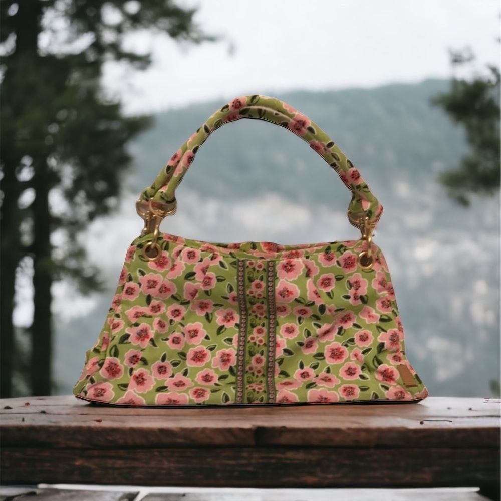 MaggiB Cloth Floral Ruched Purse Pink Green